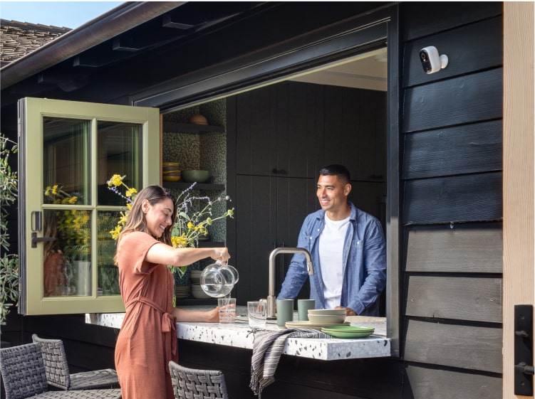 girl leaving home protected by Arlo Essential camera