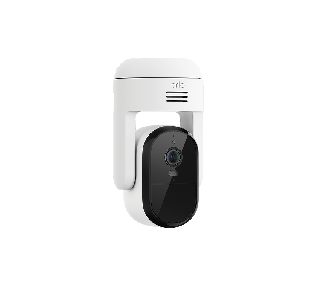 Arlo Essential Pan Tilt Outdoor 1 Cam, in white, facing right