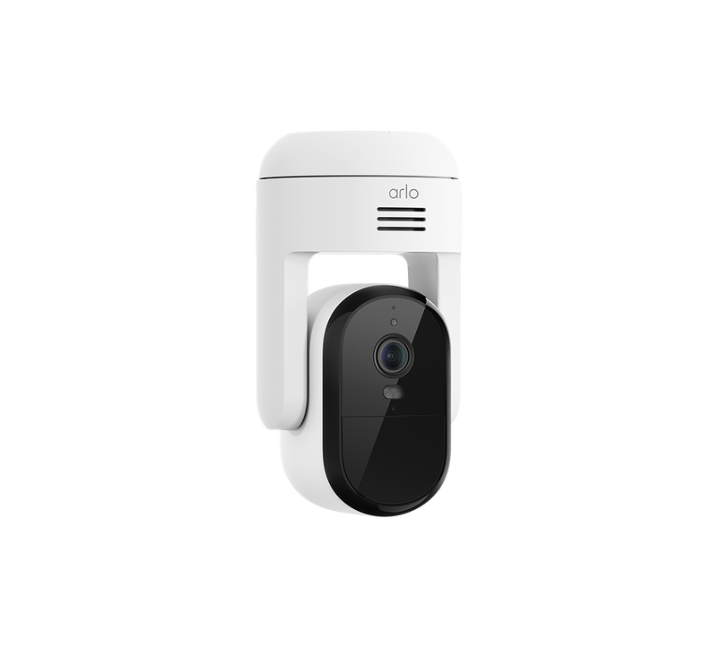 Arlo Essential Pan Tilt Outdoor 1 Cam, in white, facing right