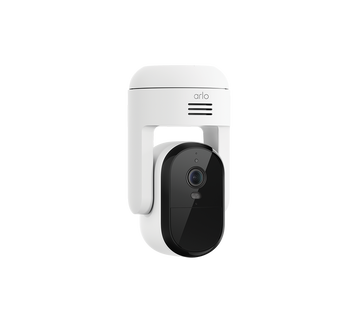 Arlo Essential Pan Tilt Outdoor 1 Cam, in white, facing right