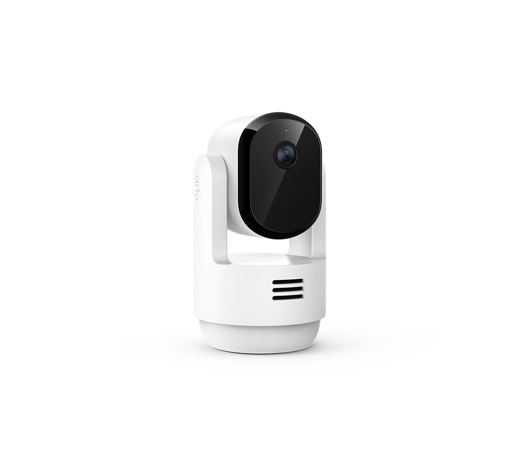 Arlo Essential Pan Tilt Indoor 1 Cam, in white, facing right