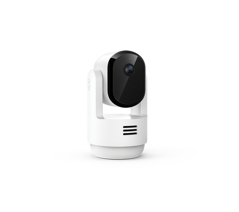 Arlo Essential Pan Tilt Indoor 1 Cam, in white, facing right
